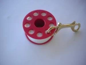 100' Finger Spool w/ Red spool body complete w/ Brass Double Ender! "WHITE Line" - Product Image