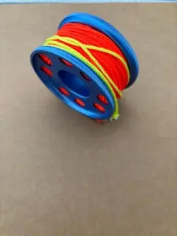 100ft Anodized Aluminum Finger Spool w/ High Viz Orange line & swivel "No Double Ender" "Aqua Blue Body"  - Product Image