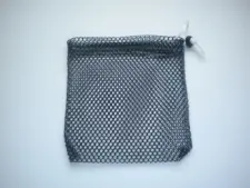 Mini Drawstring Mesh Bag "Black" w/ Black Plastic D-Ring - Product Image