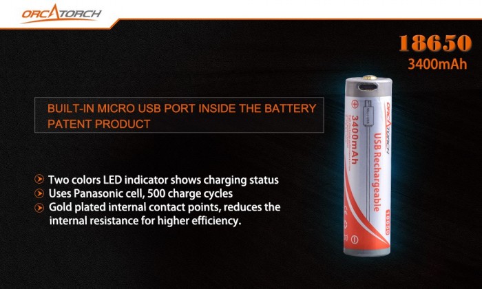 New18650Lithium3400mAhBatterywUSBChargingPort