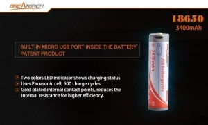 New! 18650 Lithium 3400 mAh Battery w/ USB Charging Port! - Product Image