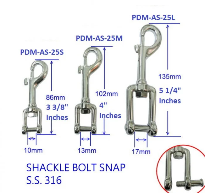 ShackleBoltSnap316StainlessSteelMediumSize-25M