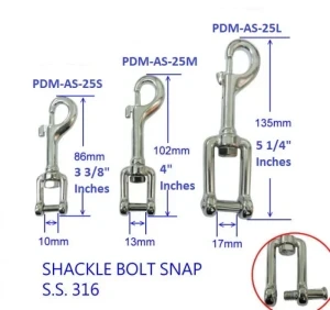 Shackle Bolt Snap 316 Stainless Steel "Large Size -25L"    - Product Image