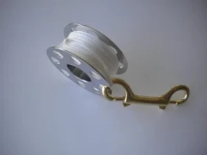66ft Stainless Steel Finger Spool w/ WHITE Line & 4" Brass Clip! - Product Image