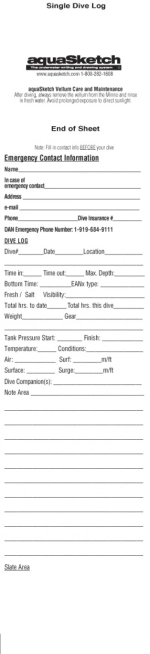 AquaSketch Single Dive Log w/ Slate Scroll - Product Image
