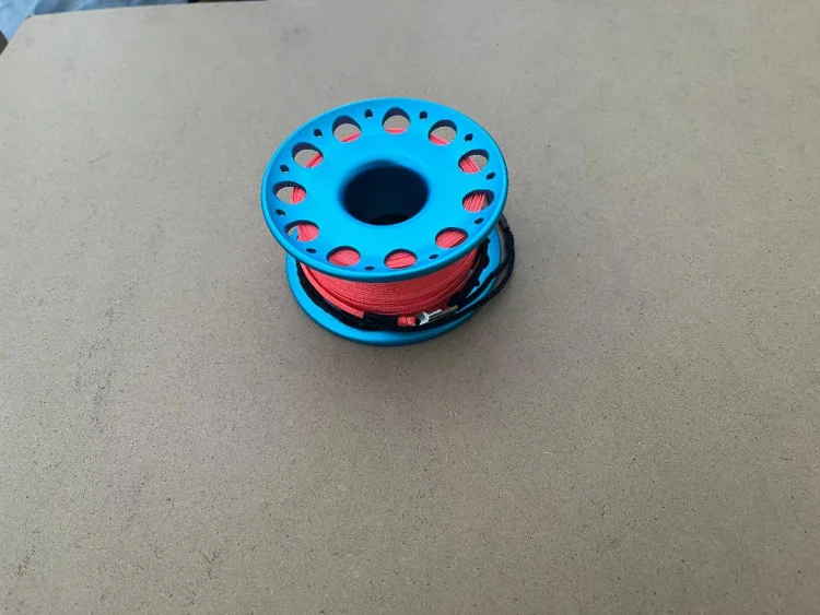 150ftAnodizedAQUABLUEAluminumBodyWFLATHighVizNeonOrangeLINESSSwivel1leftrightnow