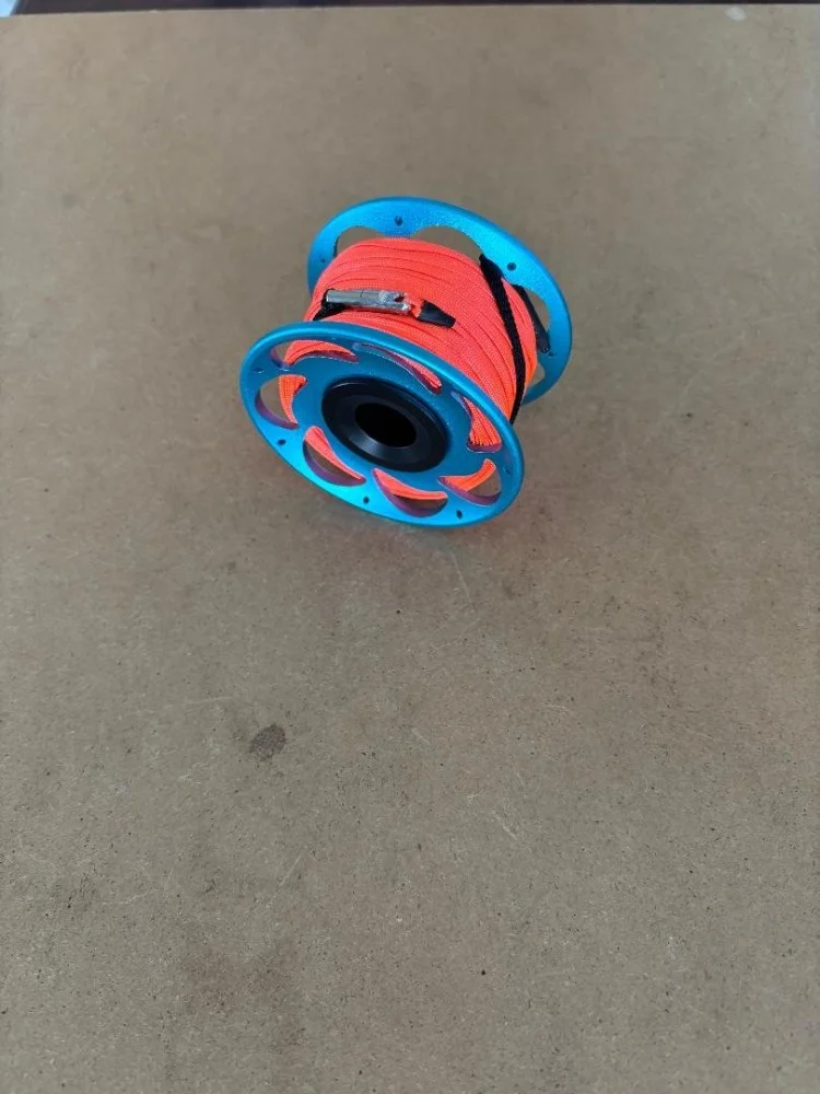 New50ftAnodizedAQUA-BLUEAluminumWInternalSpinnerplusFLATHighVizNeonORANGELINESSLineSwivel