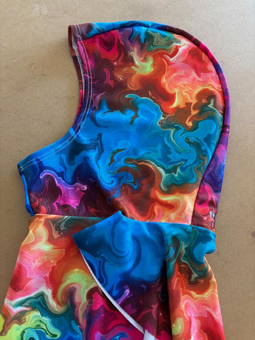 New! Lycra Fully Trimmable Hood "Stormy Rainbow Design" - Product Image