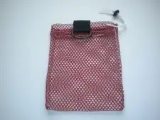 Mini Drawstring Mesh Bag W/ Black Plastic D-Ring "Red" - Product Image