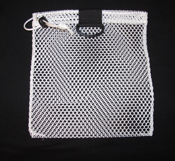 MiniDrawstringMeshBagWBlackPlasticD-RingWhite
