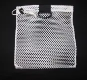 Small Drawstring Mesh Bag W/ Black Plastic D-Ring "White" - Product Image