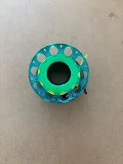 100FT Polycarbonate Engineered Finger Spool "Transparent Blue Body - Neon Yellow Line"  - Product Image