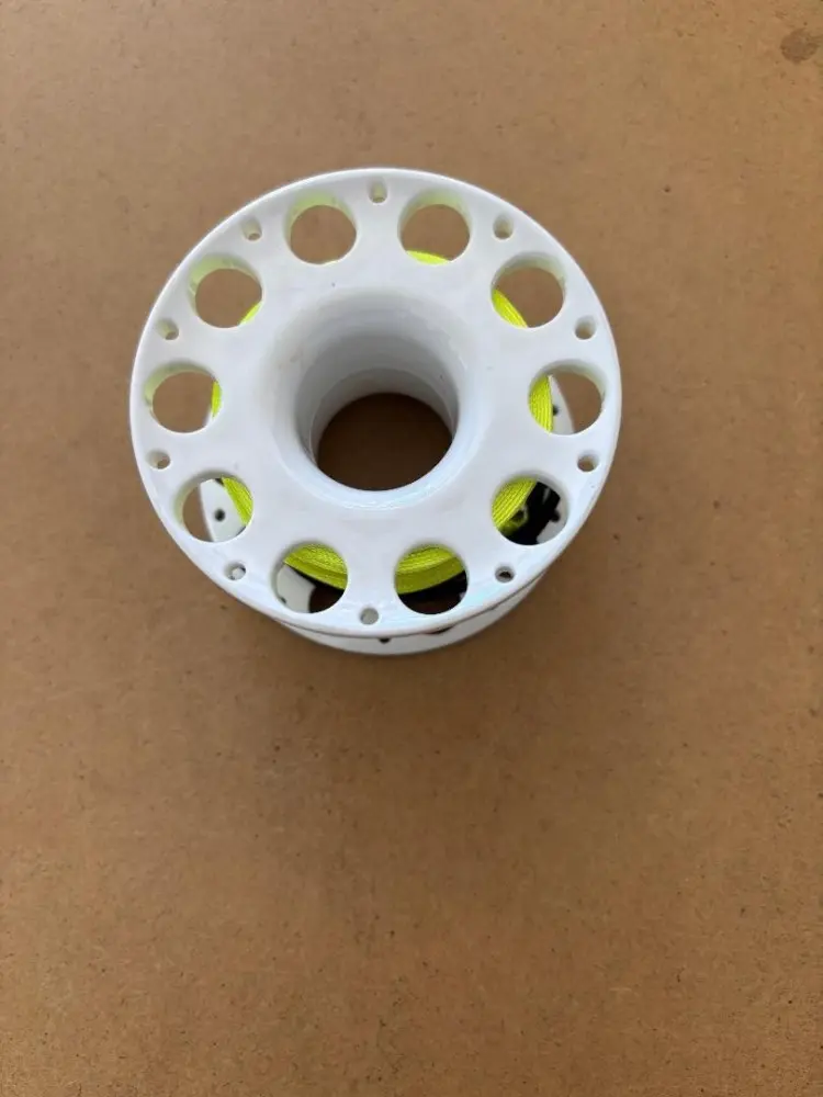 100FTPolycarbonateEngineeredFingerSpoolWhiteBody-NeonYellowLine