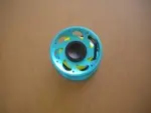 50 Foot Compact Flat Line Finger Spool w/ Internal Spinner / High Viz Yellow line / Aqua-Blue Body - Product Image