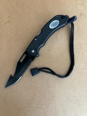 New! Black Coated Stainless Steel Folding Knife " Black Handle"  - Product Image