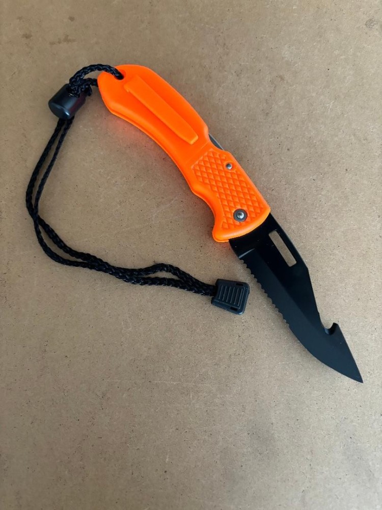 NewBlackCoatedStainlessSteelFoldingKnifeORANGEHandle