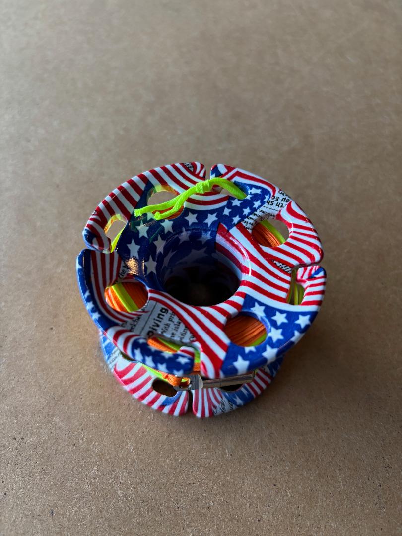 New Design! Epoxy Coated American Flag Design Aluminum Spool W/ FLAT High Viz 100ft Neon Orange LINE & SS Line Swivel!