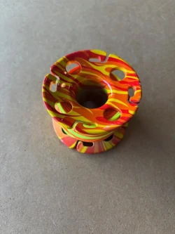 New Design! Epoxy Coated Orange / Yellow Fire Design Aluminum Spool W/ FLAT High Viz 100ft Neon Orange LINE & SS Line Swivel!