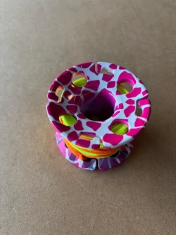 New Design! Epoxy Coated Pink Rocks Design Aluminum Spool W/ FLAT High Viz 100ft Neon Yellow LINE & SS Line Swivel!