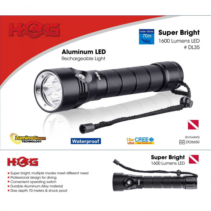 NewHOG-DL351600LumenLEDRechargeabledivelightFreeDomesticShipping