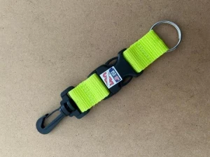 New! Quick Release Assembly Clip with Split Ring on one end "High Viz Neon GREEN Webbing" - Product Image