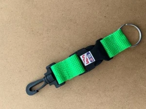 New! Quick Release Assembly Clip with Split Ring on one end "Nitrox GREEN Webbing" - Product Image