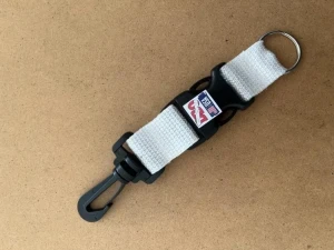 New! Quick Release Assembly Clip with Split Ring on one end "WHITE Webbing" - Product Image