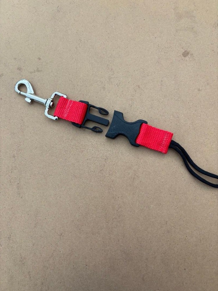 NewQuickReleaseStainlessSteel360ClipwithLanyardononeendREDWebbing1only