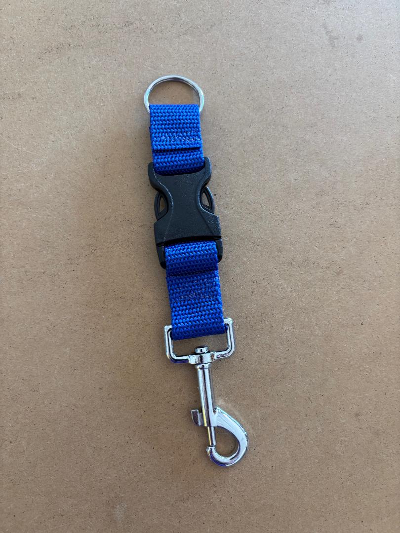 New! Quick Release Stainless Steel 360 Clip with Split Ring on one end "BLUE Webbing"  - Product Image