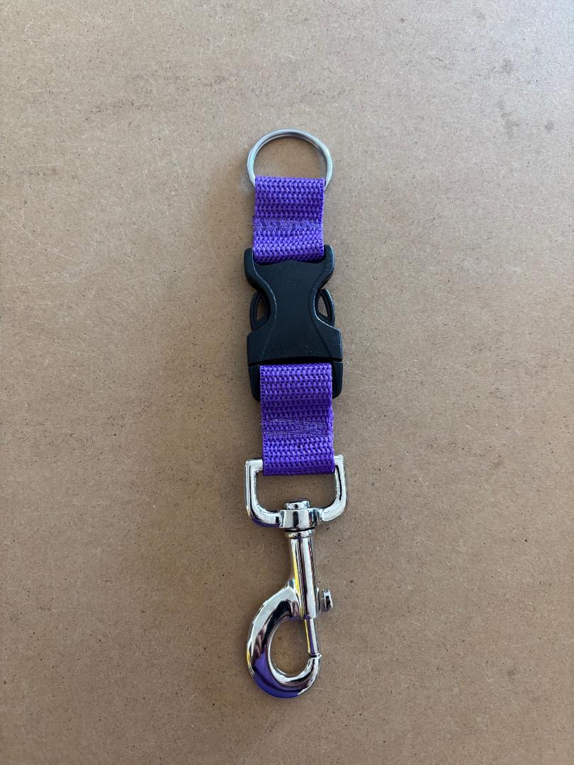 New! Quick Release Stainless Steel 360 Clip with Split Ring on one end "PURPLE Webbing"  - Product Image