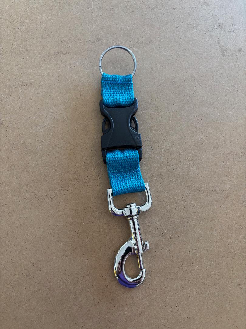 New! Quick Release Stainless Steel 360 Clip with Split Ring on one end "TEAL Webbing"  - Product Image