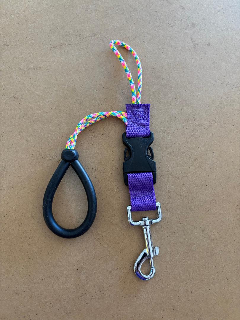 New! Quick Release Stainless Steel 360 Clip with WRIST Lanyard on one end "PURPLE Webbing" - Product Image