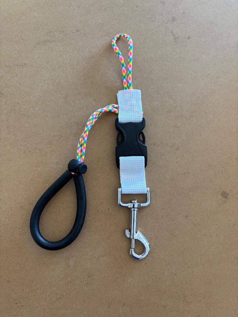 New! Quick Release Stainless Steel 360 Clip with WRIST Lanyard on one end "WHITE Webbing" - Product Image