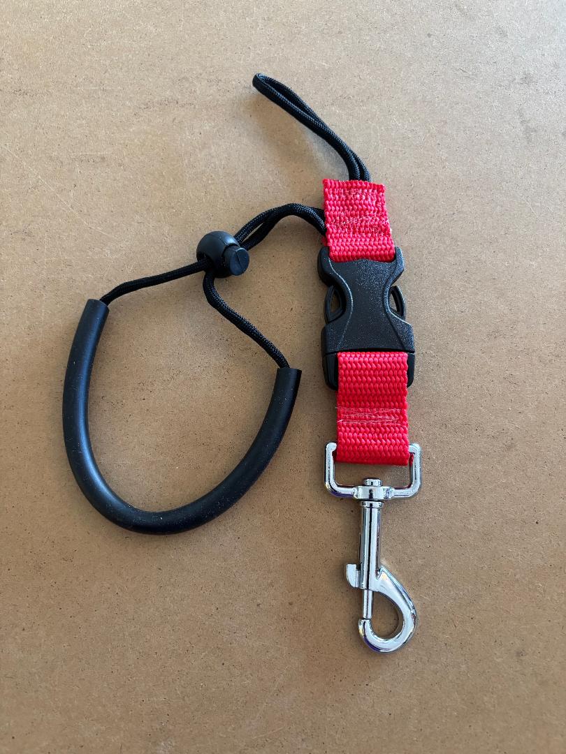 New! Quick Release Stainless Steel 360 Clip with WRIST Lanyard on one end "RED Webbing" - Product Image