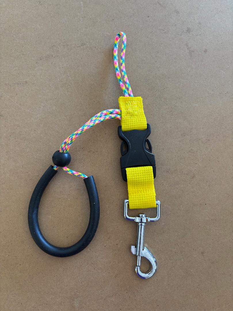 New! Quick Release Stainless Steel 360 Clip with WRIST Lanyard on one end "YELLOW Webbing" - Product Image