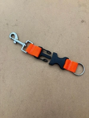 New! Quick Release Stainless Steel 360 Clip with Split Ring on one end "ORANGE Webbing" 1 only!