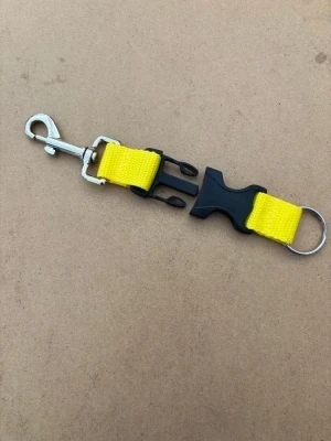 New! Quick Release Stainless Steel Assembly Clip with Split Ring on one end "Yellow Webbing" - Product Image