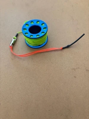 New Size-Color! Mini 66ft Anodized Aqua Blue Aluminum W/ FLAT High Viz Neon GREEN LINE & SS Line Swivel! - Product Image