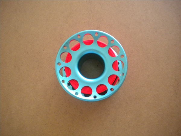 100ft Anodized Aqua-Blue Aluminum Body W/ FLAT High Viz Neon Orange LINE & SS Swivel - Product Image