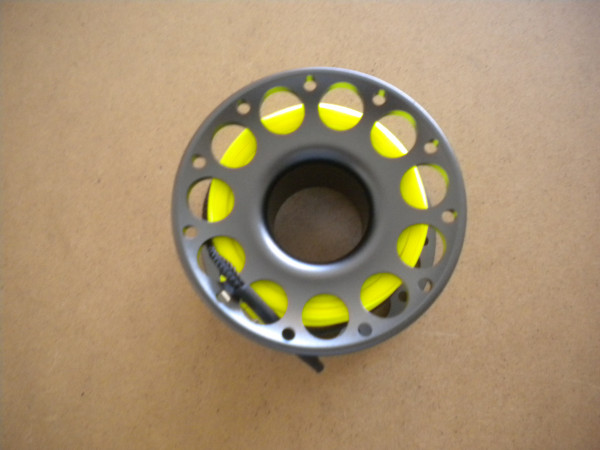 100ft Anodized Grey Aluminum Body W/ FLAT High Viz Neon YELLOW LINE & SS Swivel - Product Image