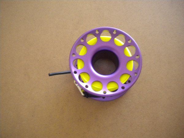 100ft Anodized PURPLE Aluminum W/ FLAT High Viz Neon YELLOW LINE & SS Swivel - Product Image