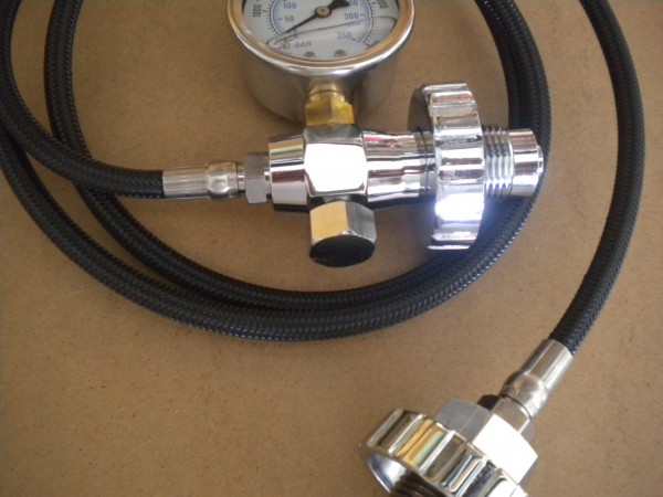 Braided Hose Din Cylinder Transfill Whip 60" inches Long w/ large 2" Inch gauge! 1 left right now!