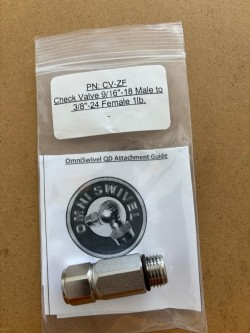 Omni Swivel 9/16-18 Male to 3/8-24 Female check valve - Product Image