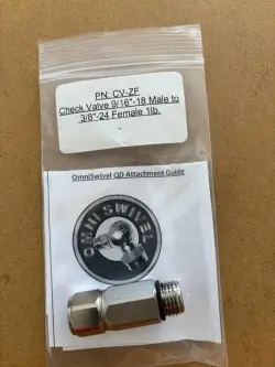 Omni Swivel 9/16-18 Male to 3/8-24 Female check valve
