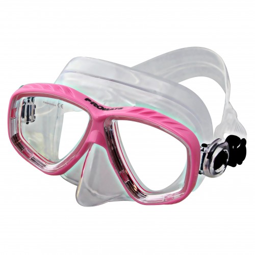 PiranhaSeaSlenderDiveMaskPinkFrameClearSkirtAcceptsLenses