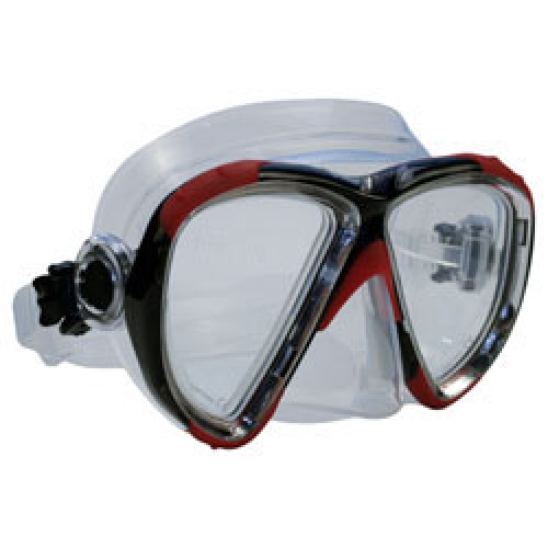 PiranhaWideViewMaskRedBlackFrameClearSkirtAcceptsLenses