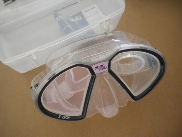 Seac Sub X-One Mask Silver frame / Clear Skirt w/ plastic mask box! - Product Image