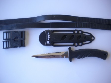 PiranhaTorpedoSSSpearFishingKnifeBlackHandleBlackSheath