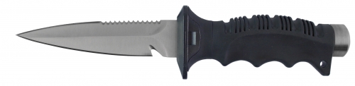 SwordDesignedTipStainlessSteelLegKnifeBlackHandleBlackShealth