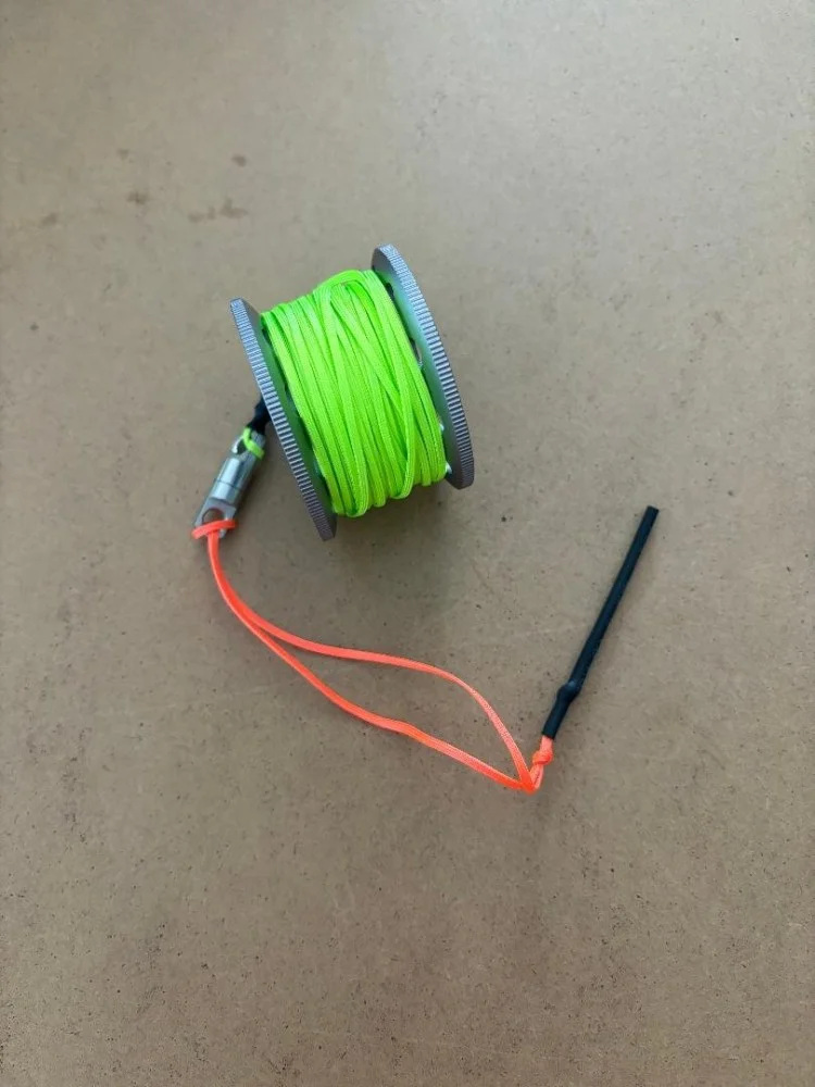 New Size! Mini 66ft Anodized Grey Aluminum W/ FLAT High Viz Neon High Vis GREEN LINE & SS Line Swivel! - Product Image